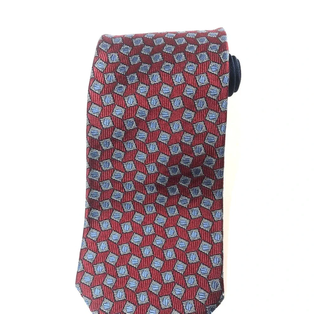 Classic VINTAGE Tommy Hilfiger Tie 100% Silk Red Blue Geometric Made in USA